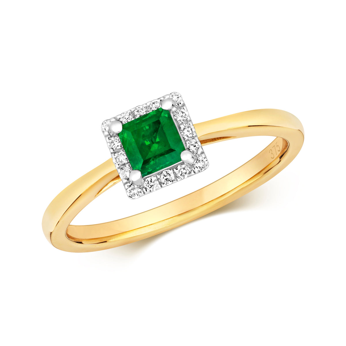 9ct Yellow Gold Emerald and Diamond Dress Ring 0.360+0.090 CT
