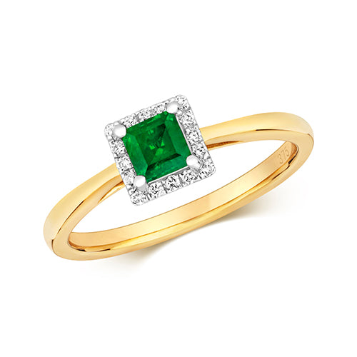 9ct Yellow Gold Emerald and Diamond Dress Ring 0.360+0.090 CT