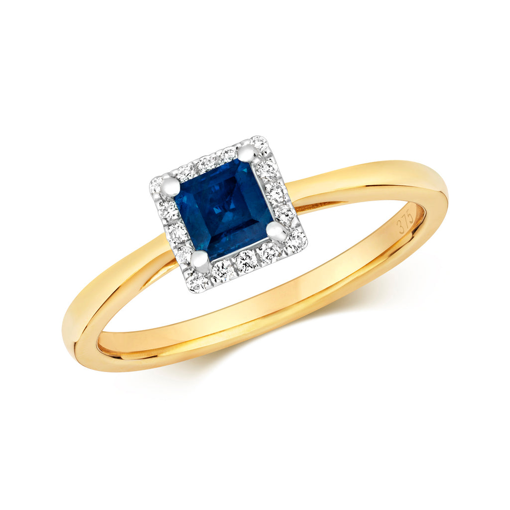9ct Yellow Gold Sapphire and Diamond Dress Ring 0.460+0.090 CT
