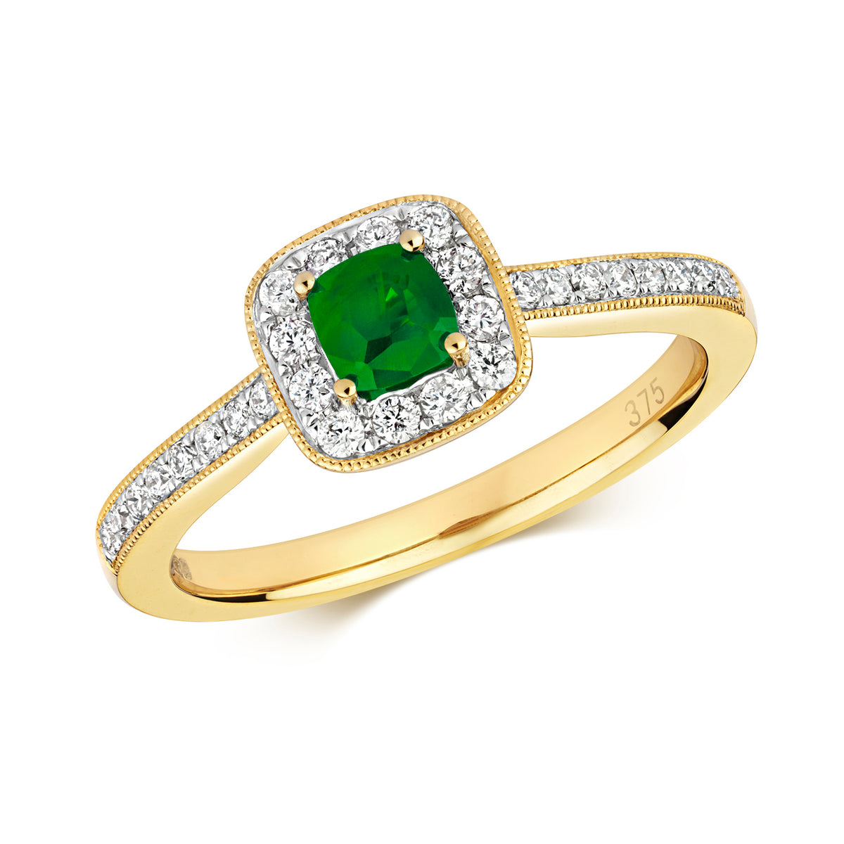 9ct Yellow Gold Emerald and Diamond Dress Ring 0.300+0.240 CT