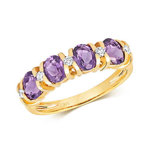 9ct Yellow Gold Amethyst and Diamond Eternity Ring 1.240+0.120 CT