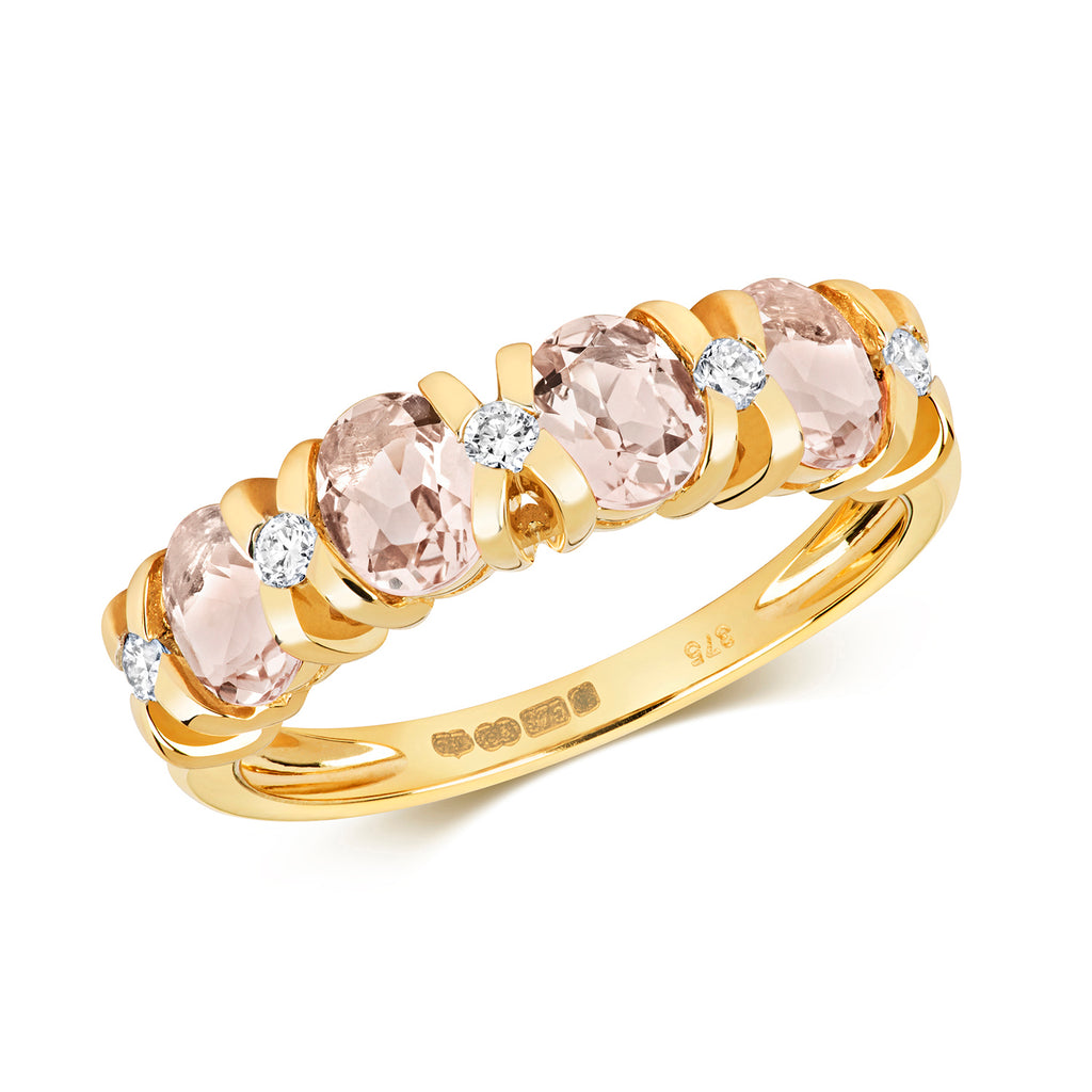 9ct Yellow Gold Morganite and Diamond Eternity Ring 1.180+0.120 CT