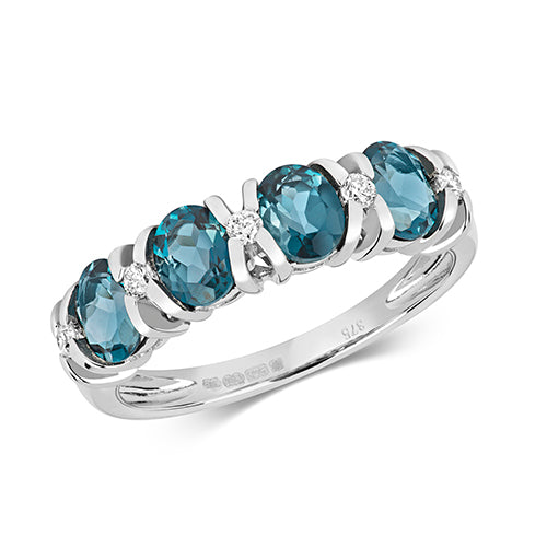 9ct White Gold Blue Topaz and Diamond Eternity Ring 1.560+0.120 CT