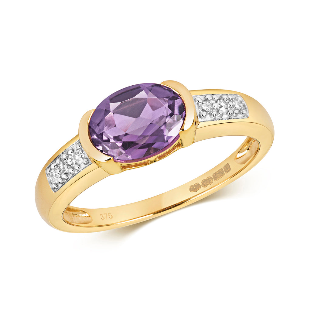 9ct Yellow Gold Amethyst and Diamond Dress Ring 1.080+0.060 CT