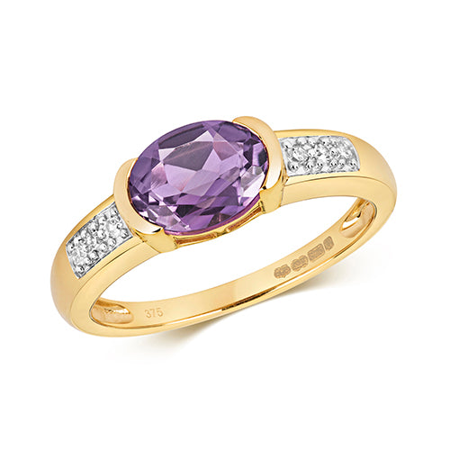 9ct Yellow Gold Amethyst and Diamond Dress Ring 1.080+0.060 CT