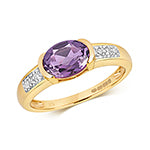 9ct Yellow Gold Amethyst and Diamond Dress Ring 1.080+0.060 CT