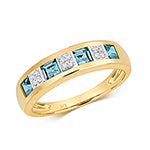 9ct Yellow Gold Blue Topaz and Diamond Eternity Ring 0.720+0.060 CT