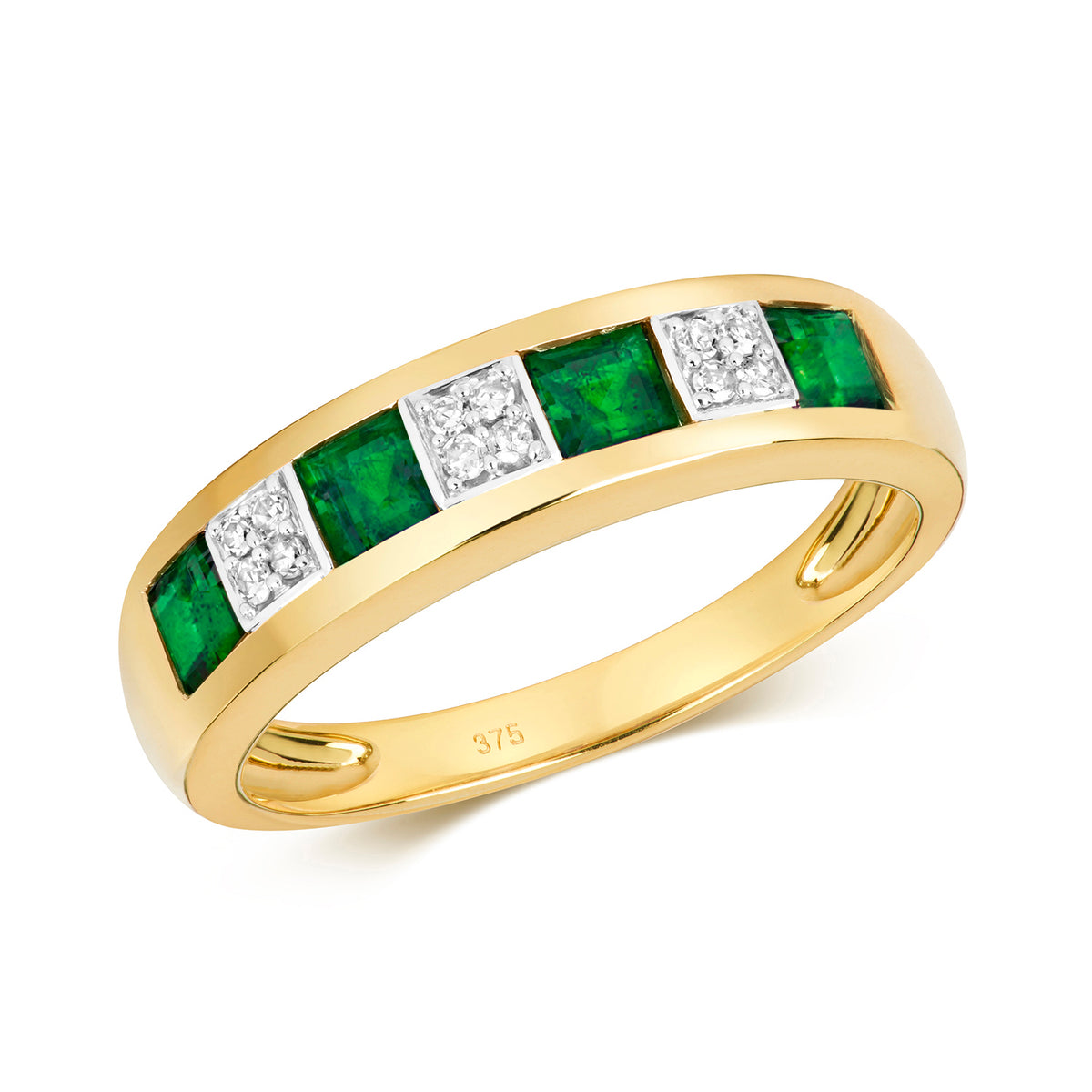 9ct Yellow Gold Emerald and Diamond Eternity Ring 0.640+0.060 CT