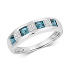 9ct White Gold Blue Topaz and Diamond Eternity Ring 0.800+0.060 CT