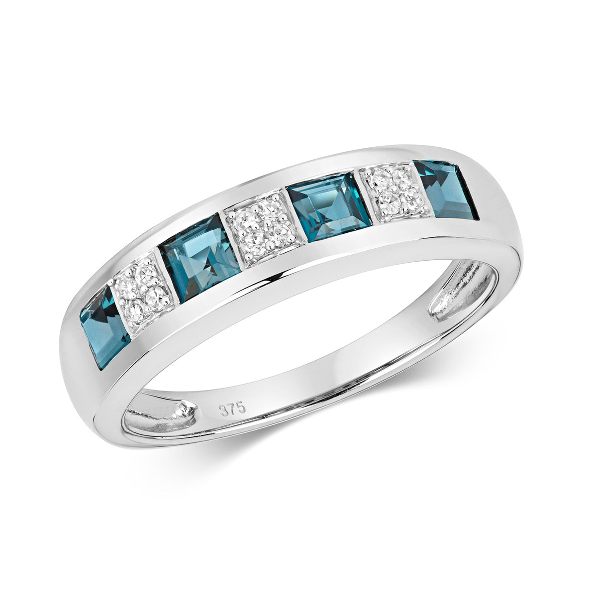 9ct White Gold Blue Topaz and Diamond Eternity Ring 0.800+0.060 CT