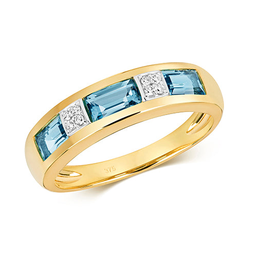 9ct Yellow Gold Blue Topaz and Diamond Eternity Ring 1.140+0.040 CT