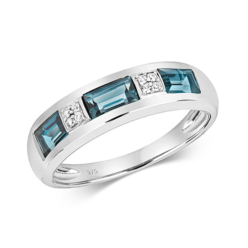 9ct Yellow Gold Blue Topaz and Diamond Eternity Ring 1.040+0.040 CT
