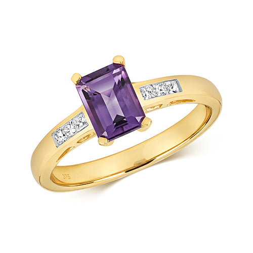 9ct Yellow Gold Amethyst and Diamond Dress Ring 0.960+0.120 CT
