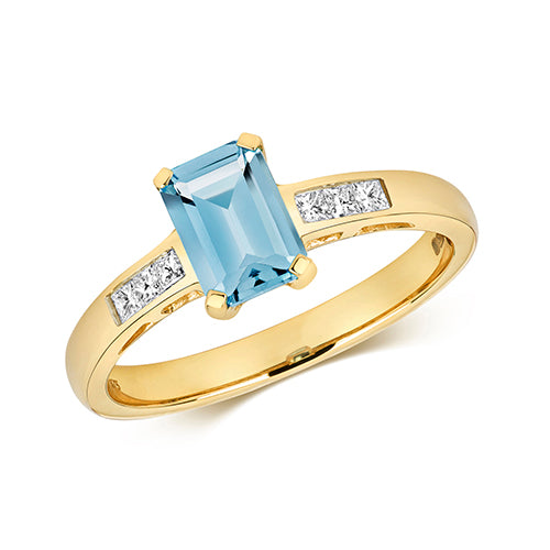 9ct Yellow Gold Blue Topaz and Diamond Dress Ring 1.220+0.120 CT
