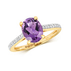 9ct Yellow Gold Amethyst and Diamond Dress Ring 1.550+0.100 CT