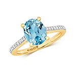 9ct Yellow Gold Blue Topaz and Diamond Dress Ring 2.200+0.100 CT
