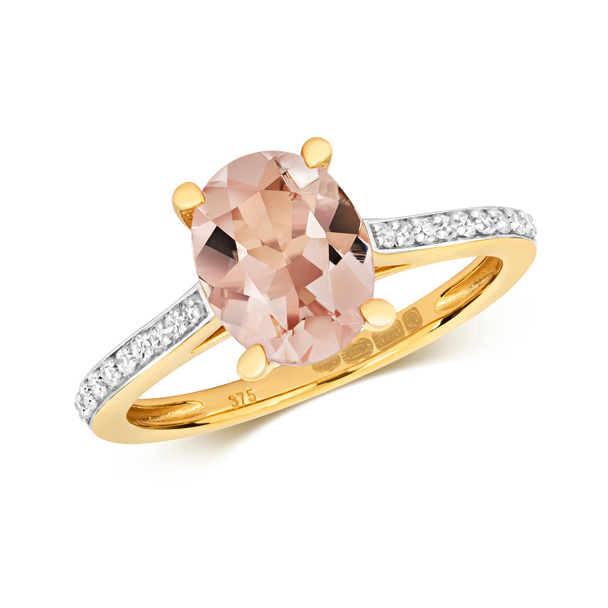9ct Yellow Gold Morganite and Diamond Dress Ring 1.430+0.100 CT