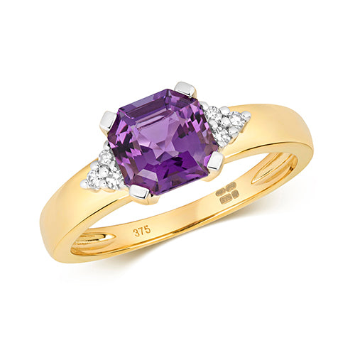 9ct Yellow Gold Amethyst and Diamond Dress Ring 1.260+0.060 CT