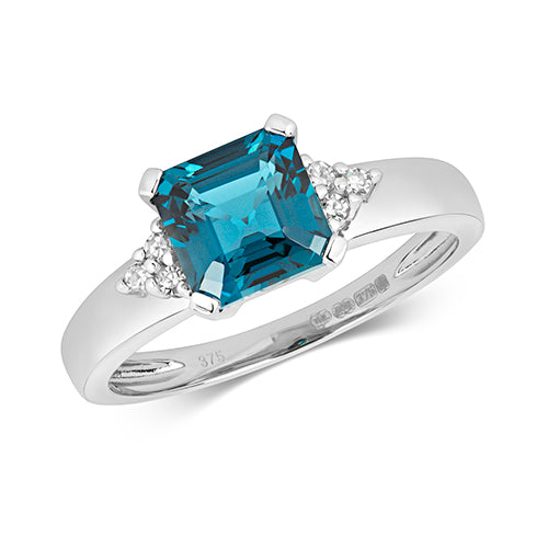 9ct White Gold Blue Topaz and Diamond Dress Ring 1.820+0.060 CT