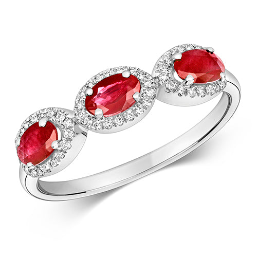 9ct White Gold Ruby and Diamond Dress Ring 1.050+0.200 CT
