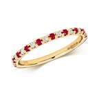 Modrwy Tragwyddoldeb Rhuddem a Diemwnt Aur Melyn 9ct 0.3 CT