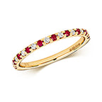 Modrwy Tragwyddoldeb Rhuddem a Diemwnt Aur Melyn 9ct 0.3 CT