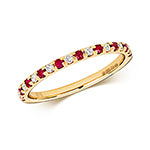 Modrwy Tragwyddoldeb Rhuddem a Diemwnt Aur Melyn 9ct 0.3 CT