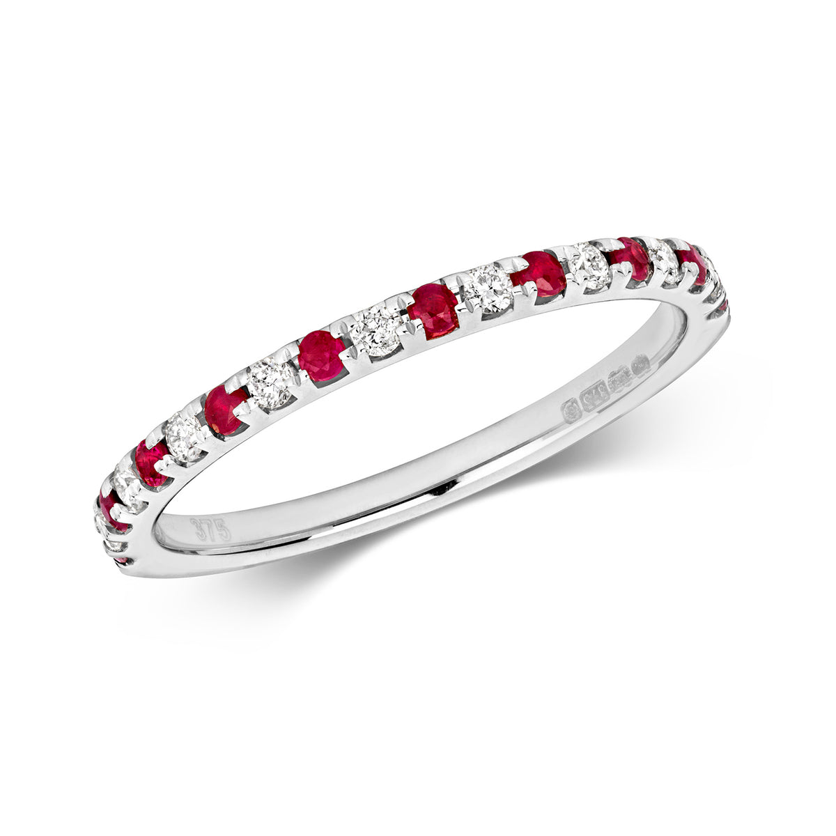 9ct White Gold Ruby and Diamond Eternity Ring 0.3 CT