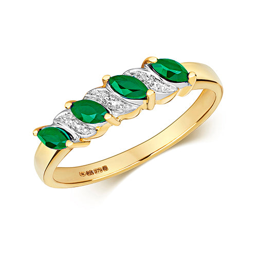 9ct Yellow Gold Emerald and Diamond Dress Ring 0.360+0.010 CT
