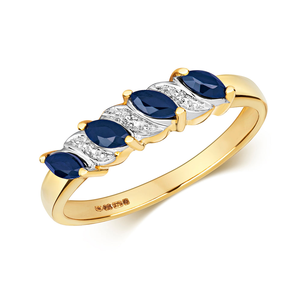 9ct Yellow Gold Sapphire and Diamond Dress Ring 0.360+0.010 CT