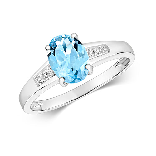 9ct White Gold Aquamarine and Diamond Dress Ring 1.000+0.010 CT