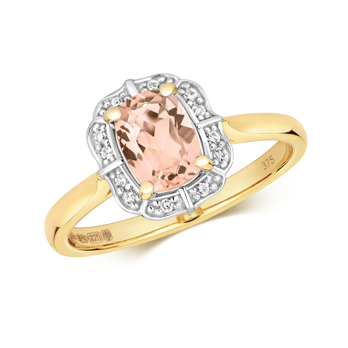 9ct Yellow Gold Morganite and Diamond Dress Ring 0.840+0.060 CT