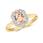 9ct Yellow Gold Morganite and Diamond Dress Ring 0.840+0.060 CT