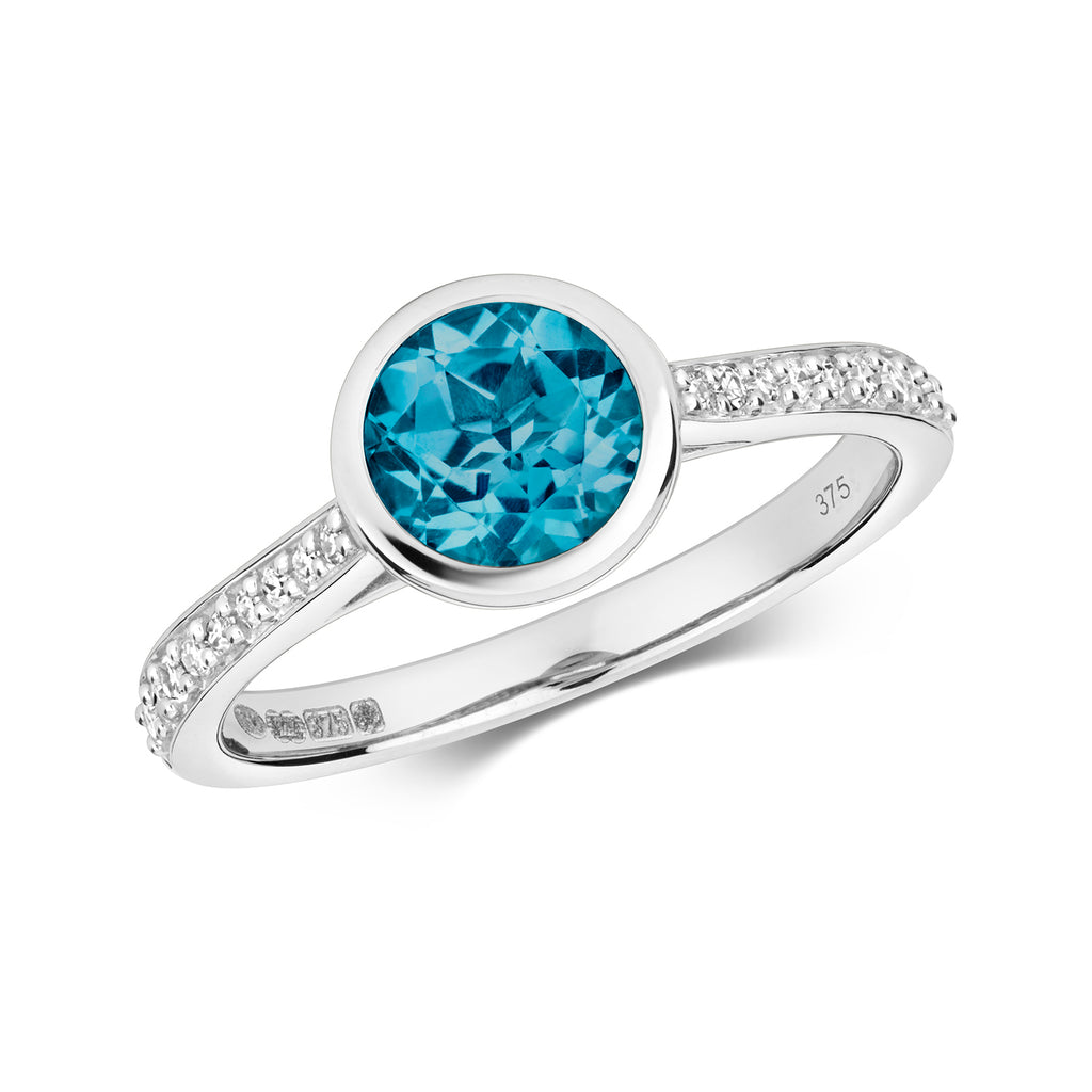 9ct White Gold Blue Topaz and Diamond Dress Ring 1.24 CT