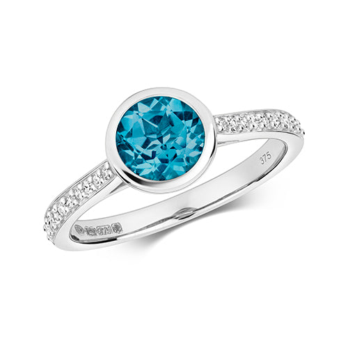 9ct White Gold Blue Topaz and Diamond Dress Ring 1.24 CT