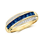 Modrwy Ffrog Saffir a Diemwnt Aur Melyn 9ct 0.900+0.110 CT