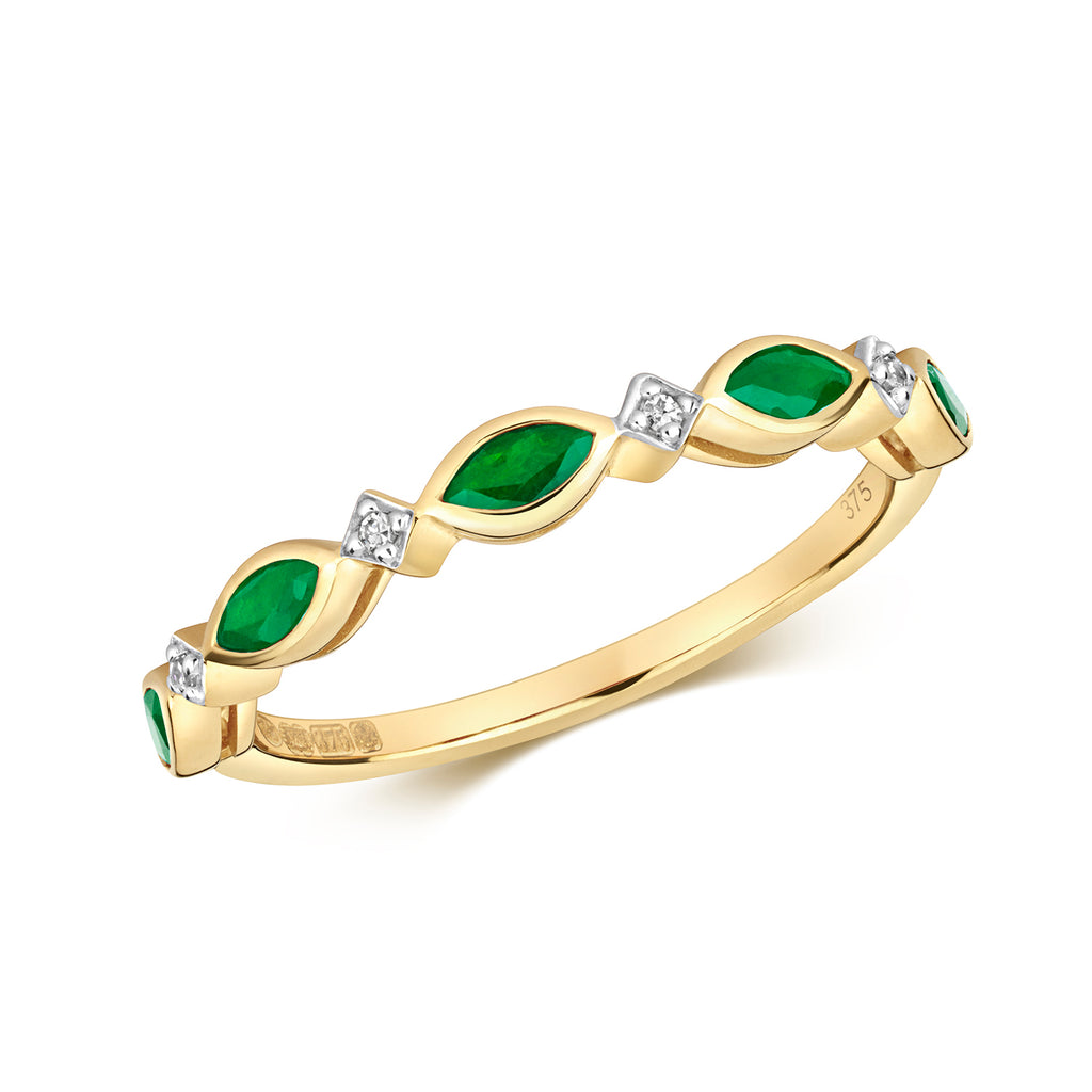 9ct Yellow Gold Emerald and Diamond Eternity Ring 0.450+0.020 CT
