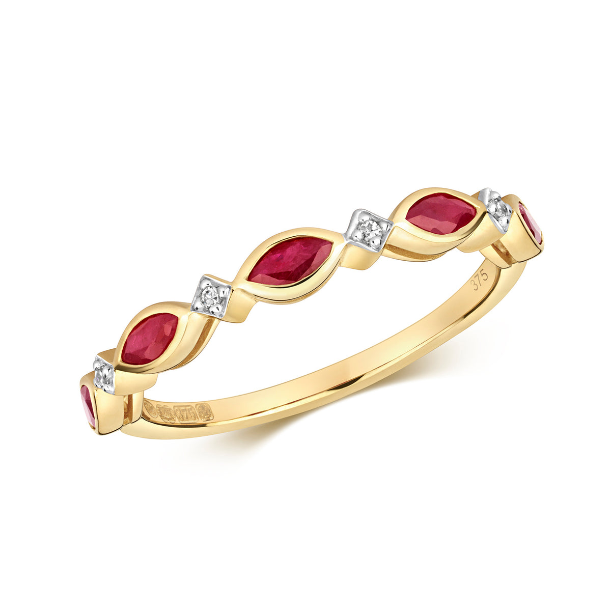 Modrwy Ddi-ddiwedd Rhuddem a Diemwnt Aur Melyn 9ct 0.500+0.020 CT