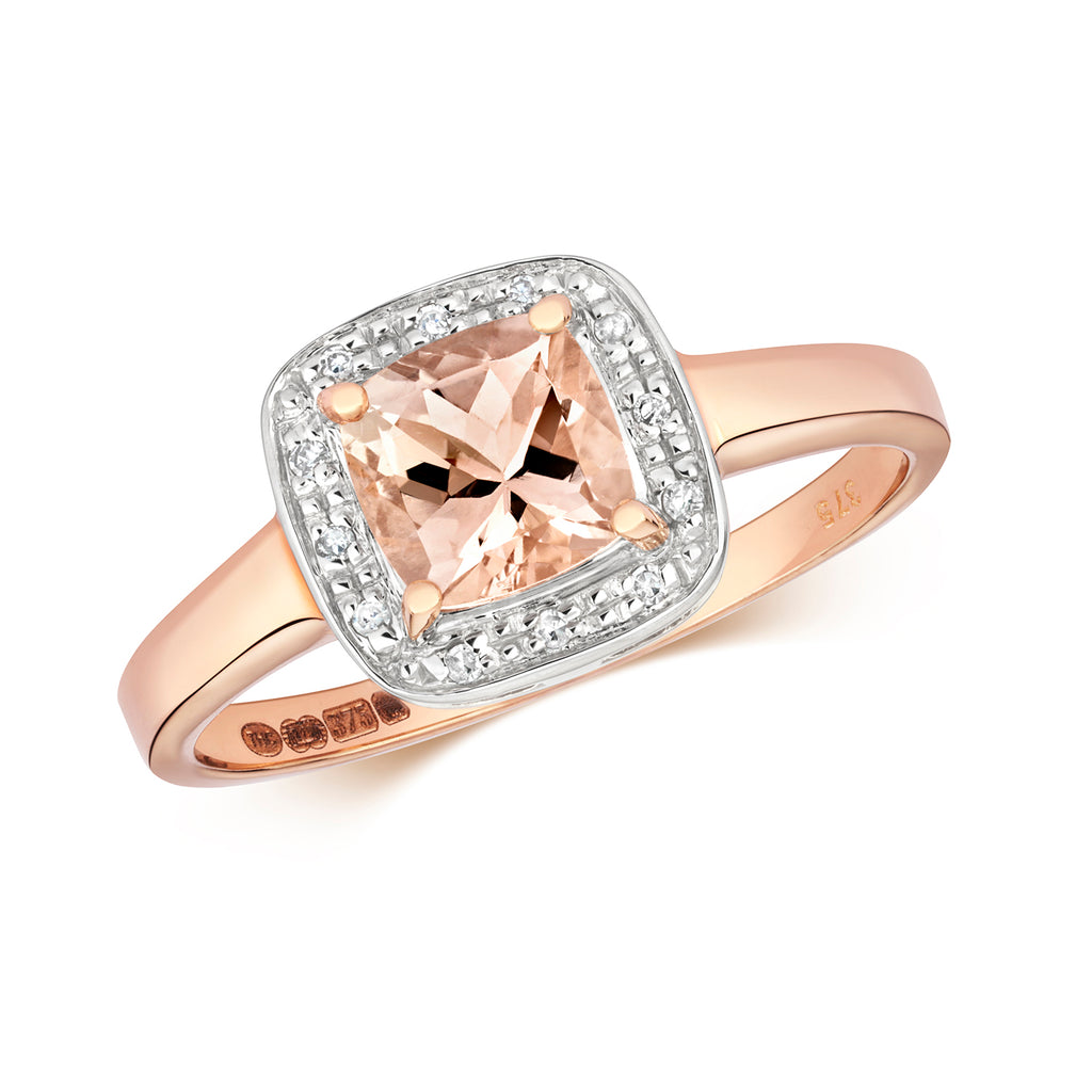 9ct Rose Gold Morganite and Diamond Dress Ring 0.170+0.010 CT