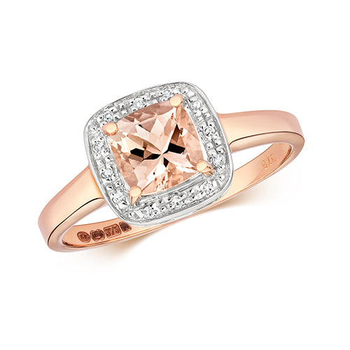 9ct Rose Gold Morganite and Diamond Dress Ring 0.170+0.010 CT