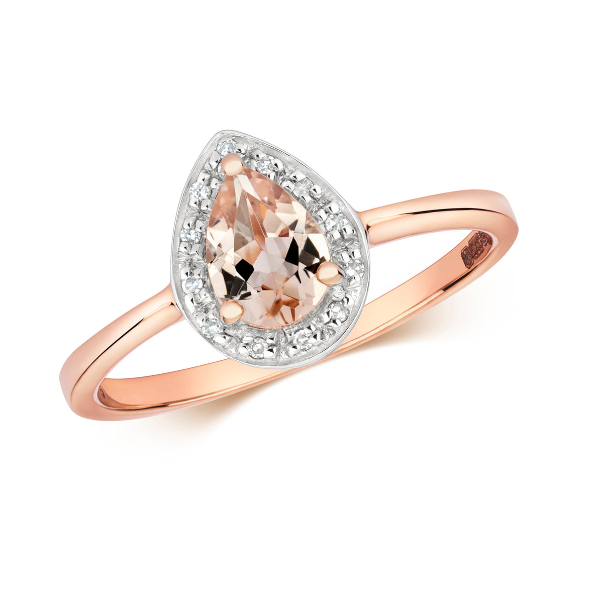 9ct Rose Gold Morganite and Diamond Dress Ring 0.110+0.010 CT