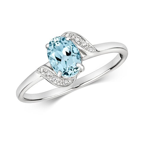 9ct White Gold Aquamarine and Diamond Dress Ring 0.130+0.010 CT