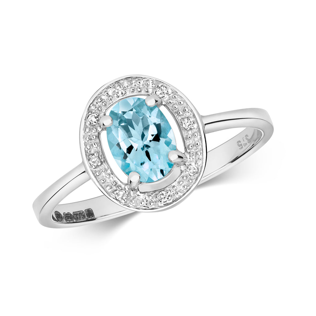 9ct White Gold Aquamarine and Diamond Dress Ring 0.130+0.010 CT