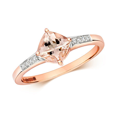 9ct Rose Gold Morganite and Diamond Dress Ring 0.170+0.010 CT