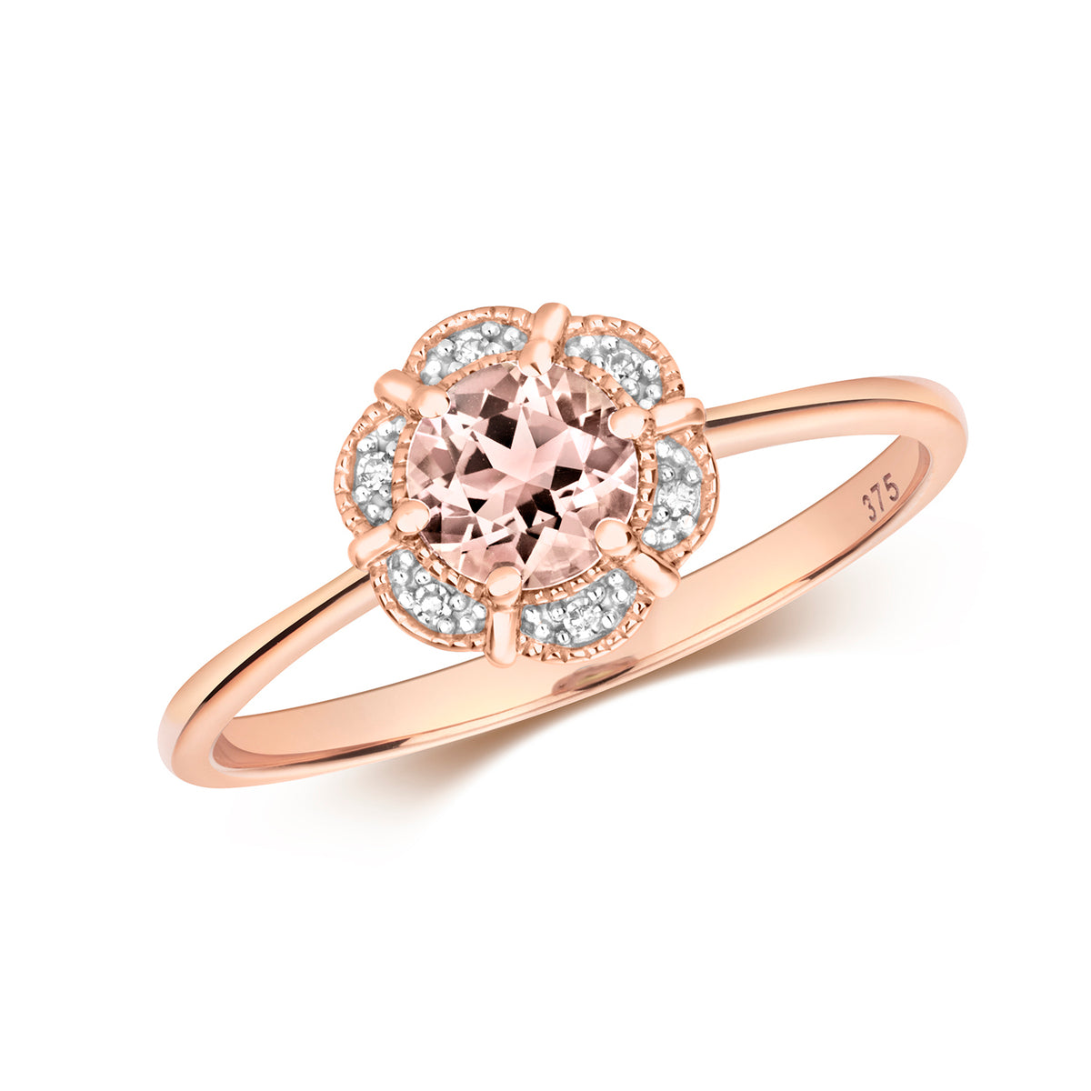9ct Rose Gold Morganite and Diamond Dress Ring 0.46 CT