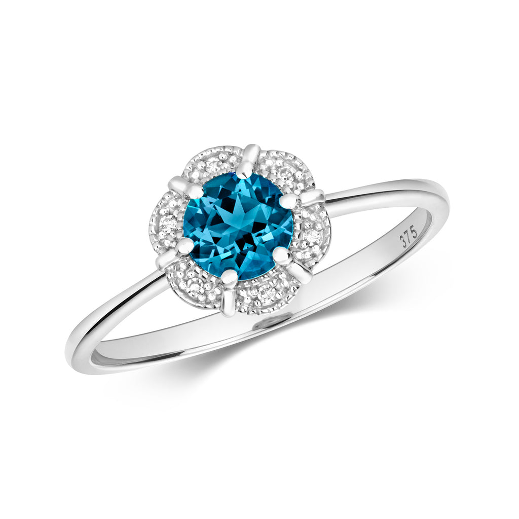 9ct White Gold Blue Topaz and Diamond Dress Ring 0.68 CT