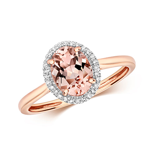 9ct Rose Gold Morganite and Diamond Dress Ring 1.150+0.080 CT