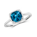 Modrwy Fesur Topas Glas a Diemwnt Aur Gwyn 9ct 1.450+0.040 CT