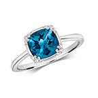 Modrwy Fesur Topas Glas a Diemwnt Aur Gwyn 9ct 1.450+0.040 CT