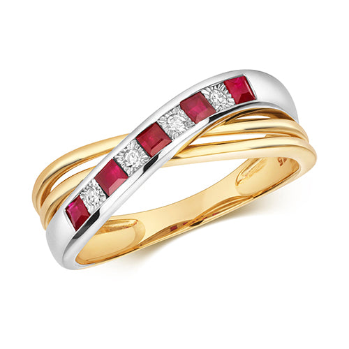 9ct Yellow Gold Ruby and Diamond Dress Ring 0.350+0.040 CT